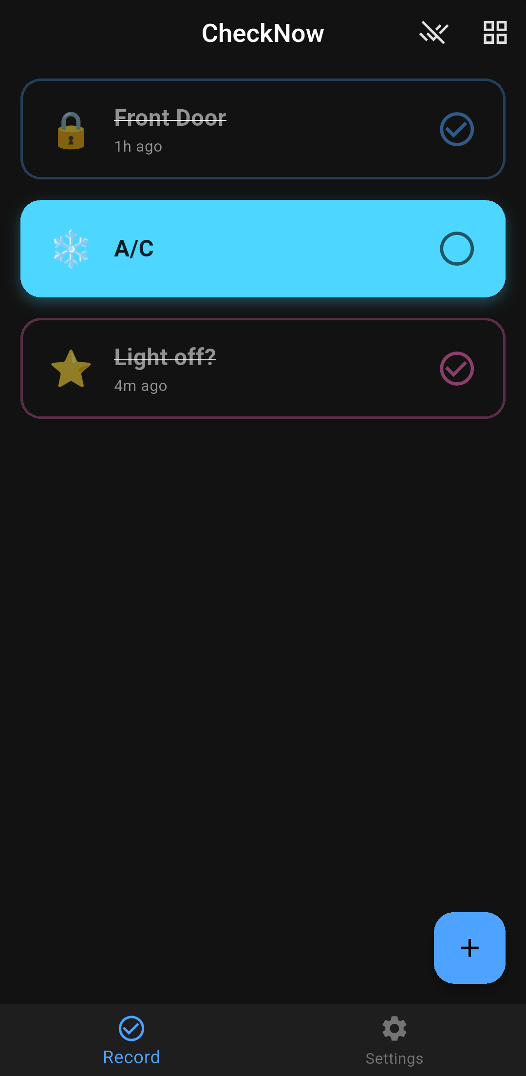 Now Check. checklist screen